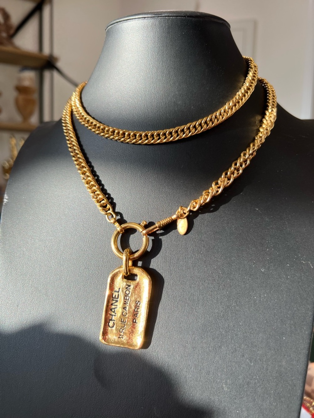 CHANEL Gold Plated Dog Tag Pendant Logo Necklace - Picture 5 of 9